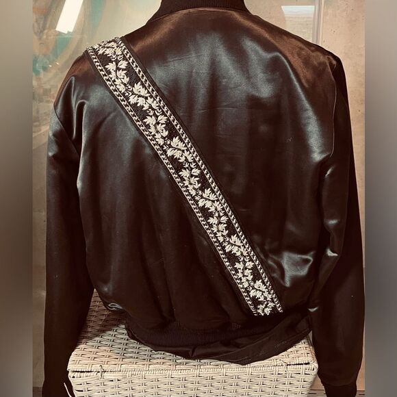 Crystal Amiri Bomber Jacket - Black - size L - Unisex - Silk Bomber Jacket Coat - Picture 1 of 16